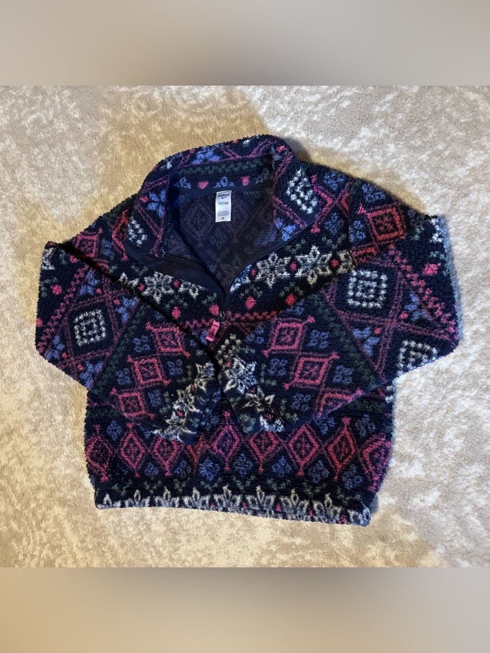 Oshkosh B'gosh - Kid Girl Navy Fair-isle Pattern Cozy Sweater Pink White Accents